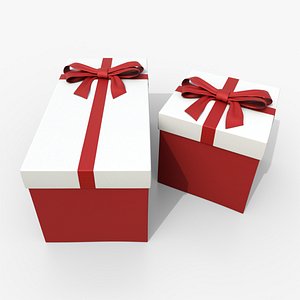 Gift Boxes - Square and Rectangular Duo with Fixed Ribbon Bow 3D