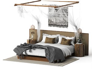 Boho Canopy Bed Bedroom Set 3D model