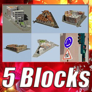 3d model european 5 city blocks