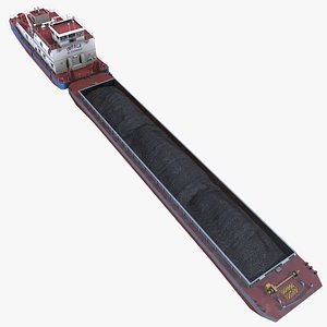 Pusher Tug Boat With Barge