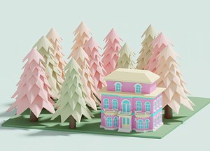 Cartoon Lovely Village House