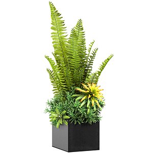3D Flower arrangement in a modern pot Flowerbed with Plants in a garden planter model