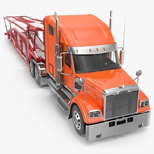 Freightliner Truck With Car Carrier Rigged 3D model