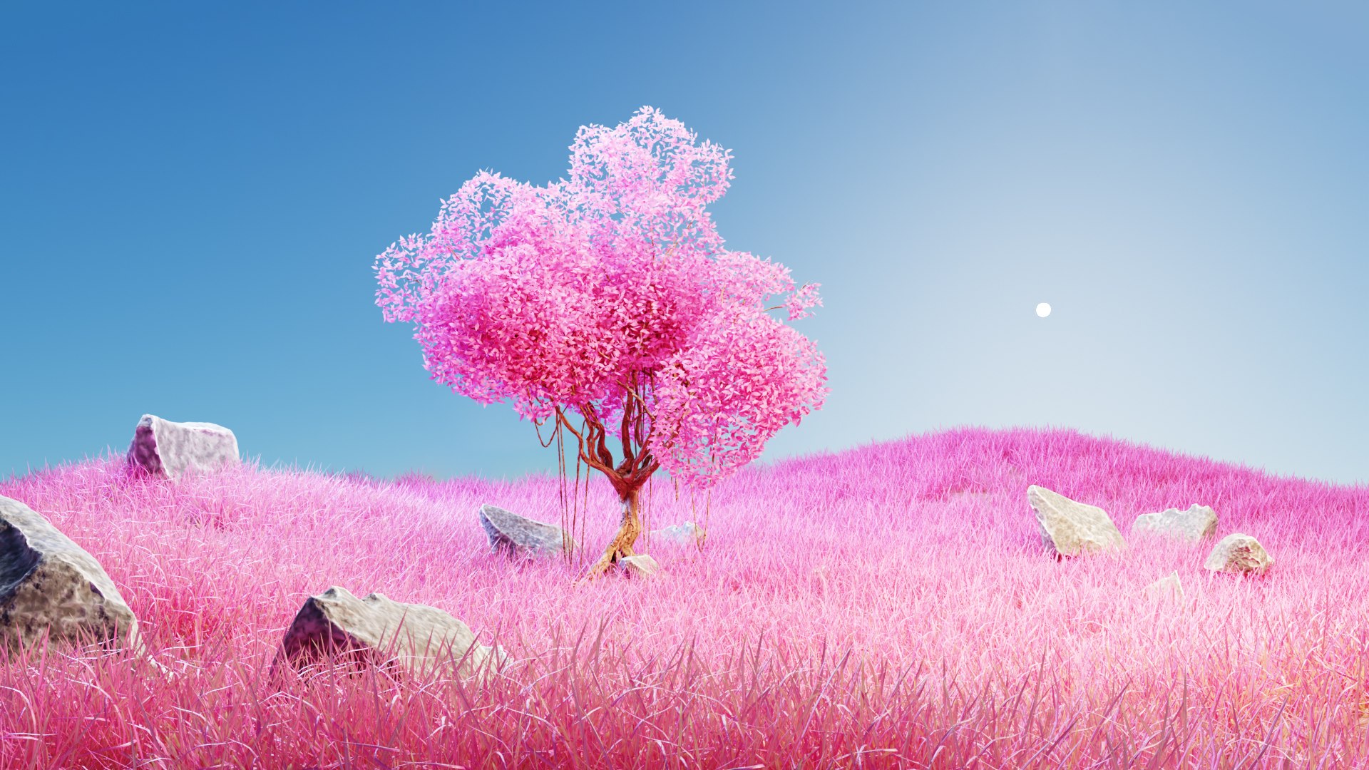3D Model Colorful Single Tree Pink Landscape 3D Model - TurboSquid 2296257