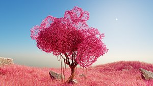 3D model colorful Single tree pink landscape 3D model