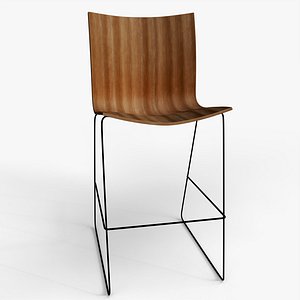 3D model Curved Plywood Chair with Metal Legs 3D Model