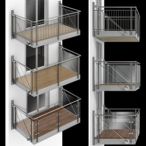 Metal balcony 3 types of console balconies 3D model