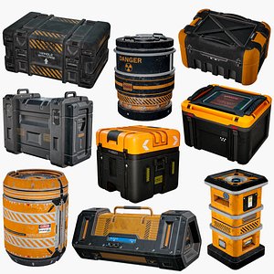 Sci-Fi Cargo Containers And Barrels X9 Package 3D model