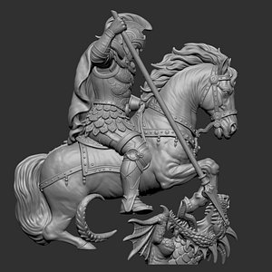 mythological scene of Saint George slaying the dragon 3D model