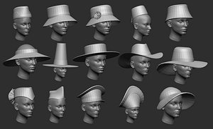 60 Low-poly hat and headwear base mesh shapes IMM shapes Zbrush set and fbx obj files