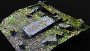 3D ancient graveyard mossy tombstone ruins debris PBR photogrammetry