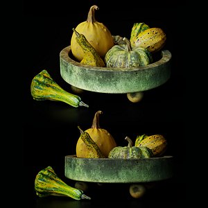 Bowl Green With Pumpkins Set1 3D model