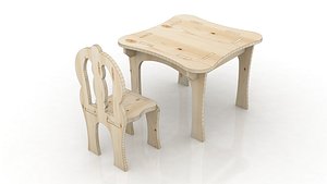 Kids Table and Chair wood cnc router low poly