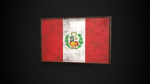 Old Picture Frame With Peru  Flag - Game Ready PBR Low-poly 3D Model model