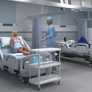 Large Hospital Ward Interior with People 3D model