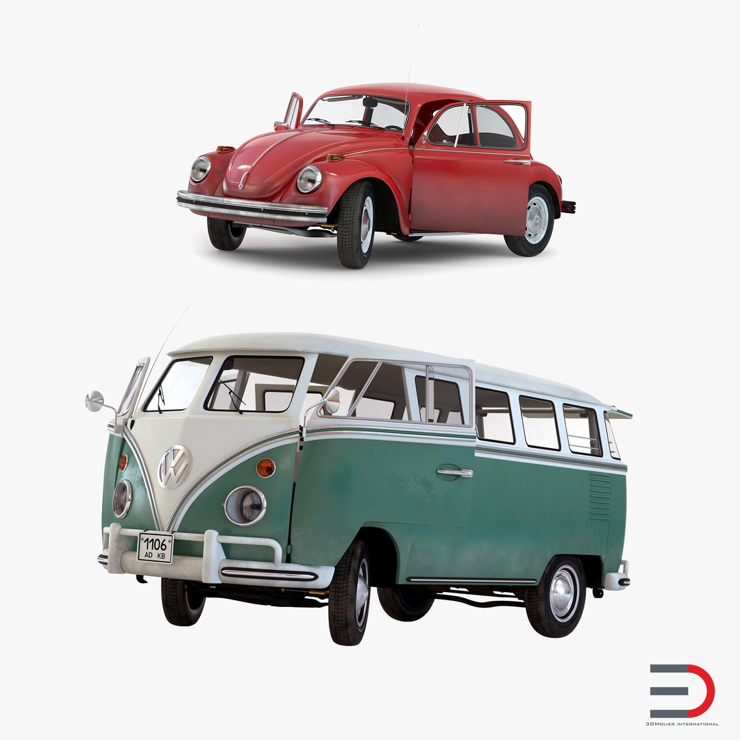 Retro Volkswagen Cars Rigged 3D Models Collection 3D model preview
