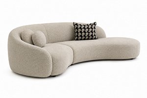 Modern Curved Boucle Sofa 3D Model with Accent Pillows 3D model