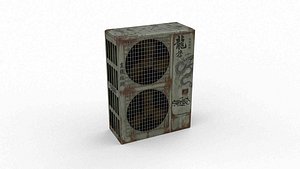 3D Weathered Industrial AC Unit with Graffiti