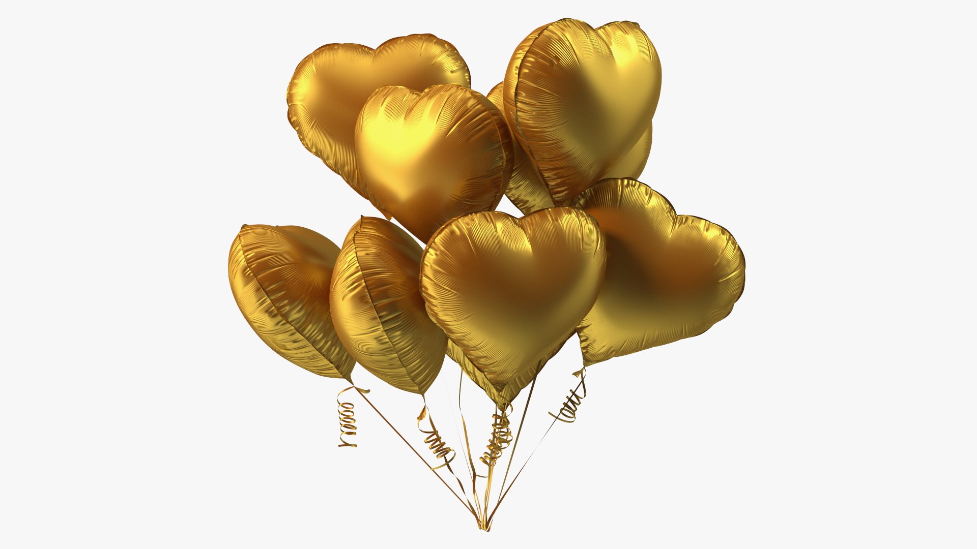 Heart Shaped Matte Gold Balloon Bouquet 3D model preview