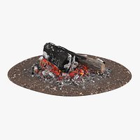 Campfire with Glowing Embers and Charred Logs