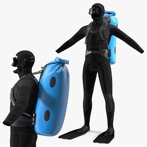 Waterproof Dry Bag Backpack with Diver Equipment Blue 3D model