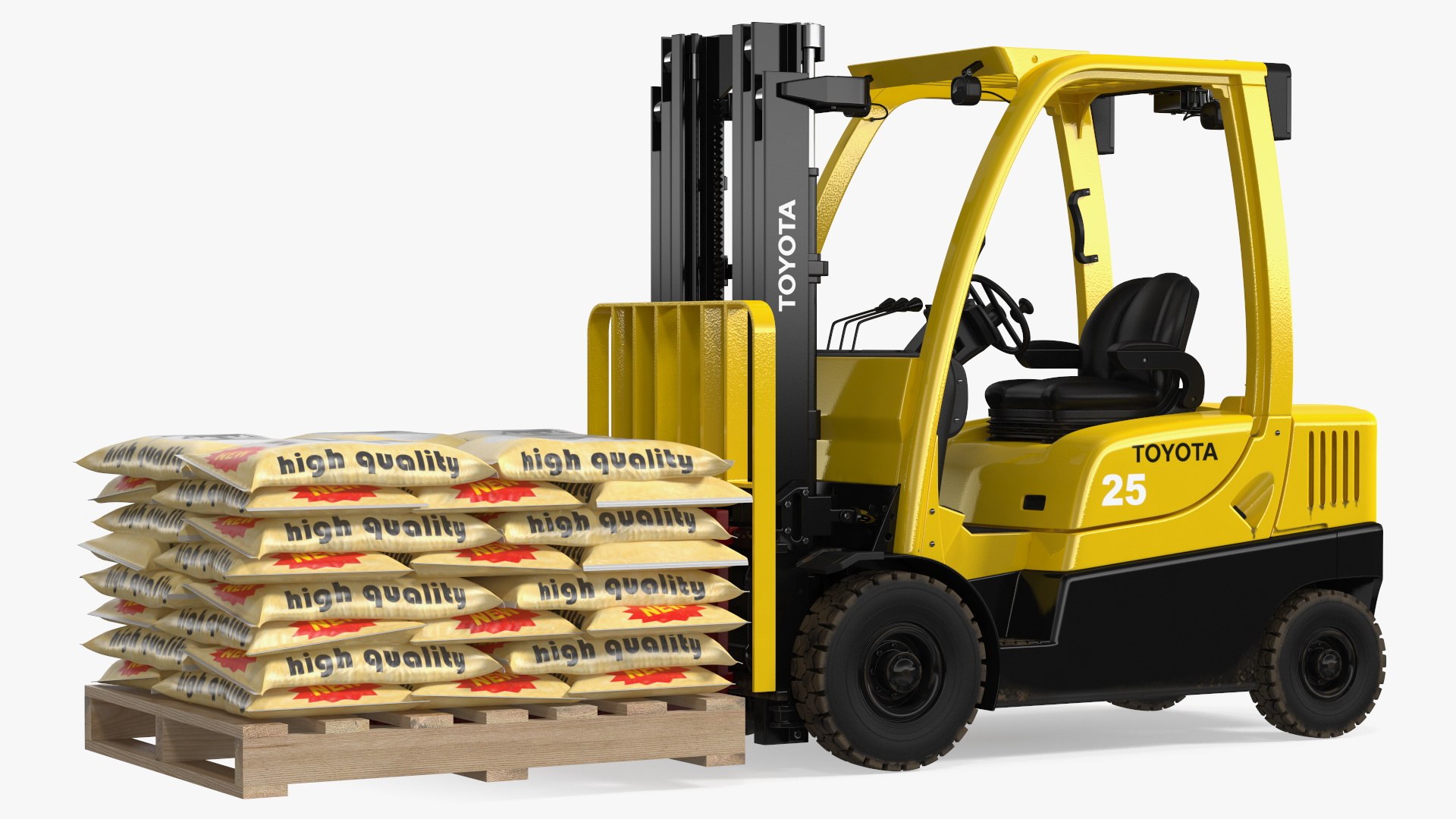 Forklift Toyota with Pallet of Cement Bags Rigged 3D model preview