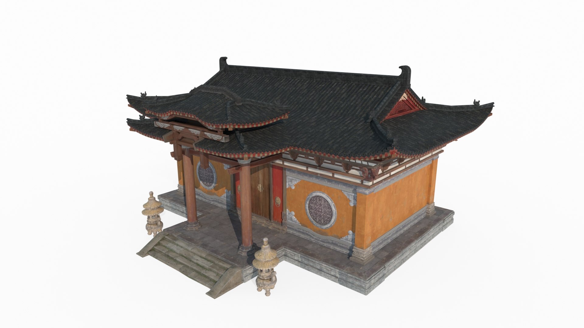 3D Hand Drawn Style Asian Ancient Religious Architecture - TurboSquid ...