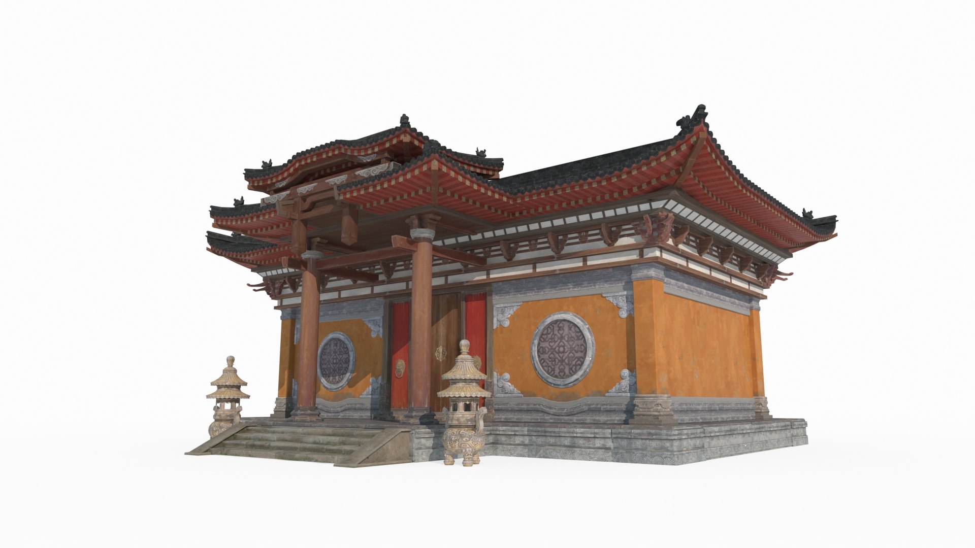 3D Hand Drawn Style Asian Ancient Religious Architecture - TurboSquid ...