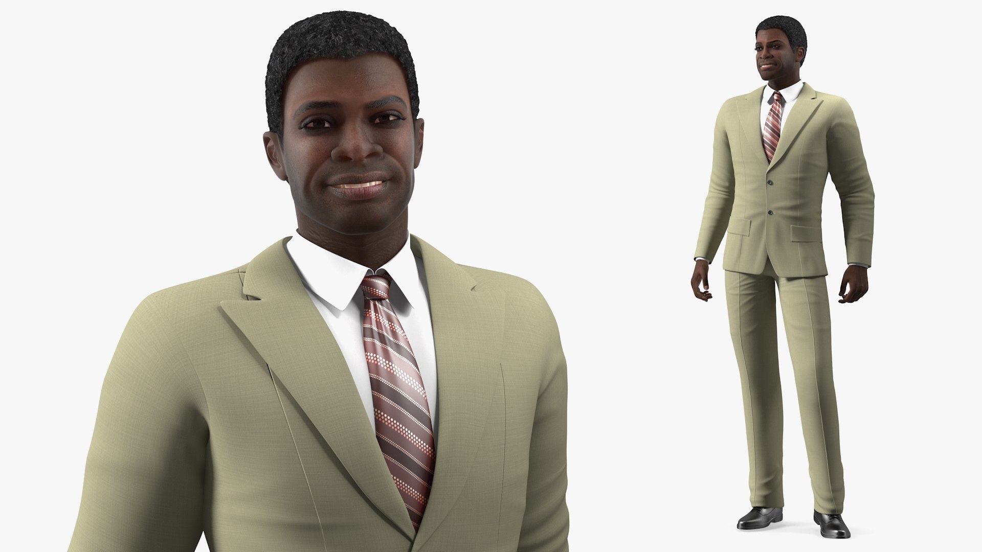 Dark Skin Black Man in Formal Suit 3D model preview