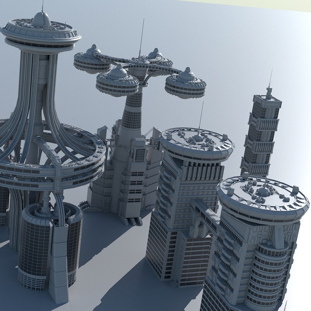 3d Model Pack 4 Futuristic Buildings