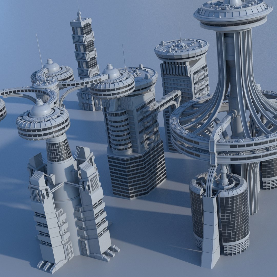 3d Model Pack 4 Futuristic Buildings