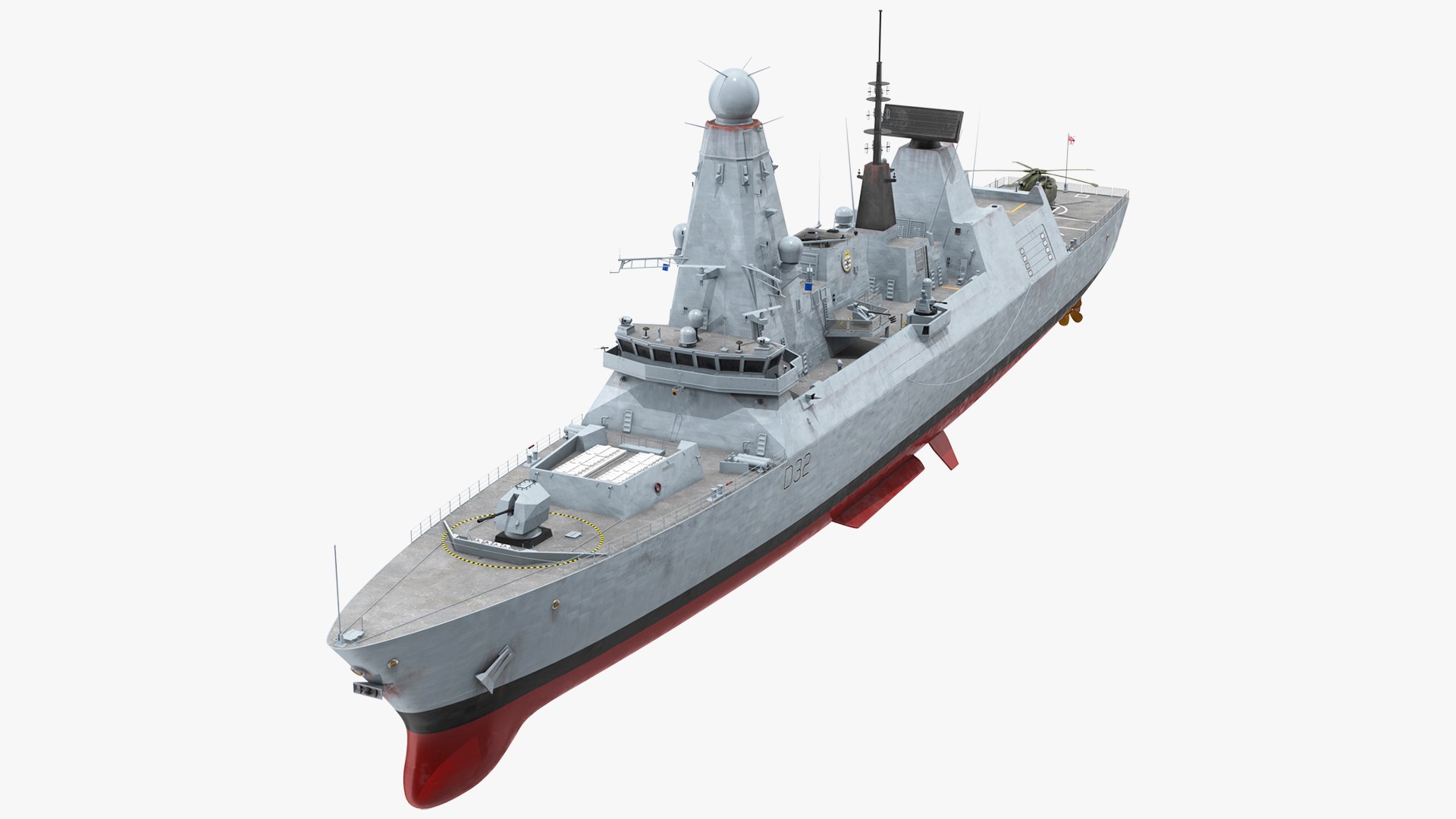 Royal Navy Type 45 Destroyer with AW101 Helicopter 3D model preview