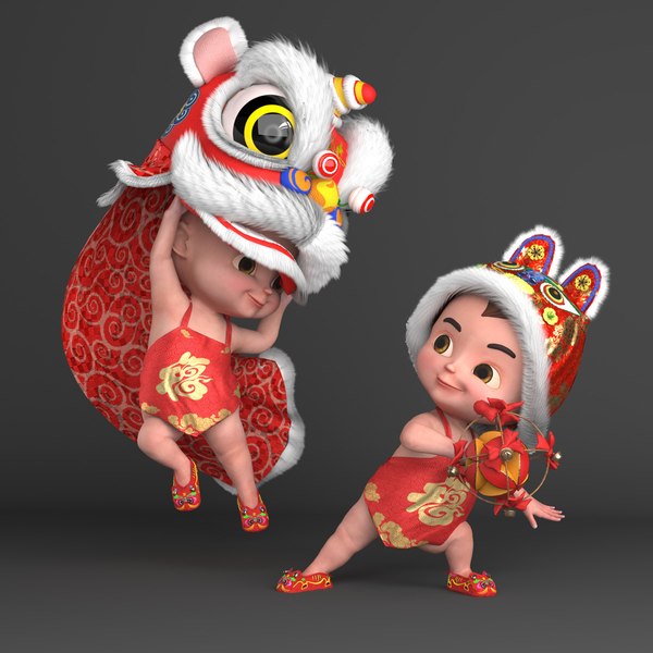 3D Lion dance Chinese baby new year