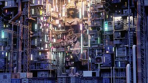 3D Cyberpunk Statue City