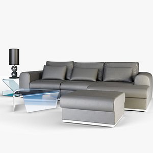 Leather Sofa Set Black Interior 3D model
