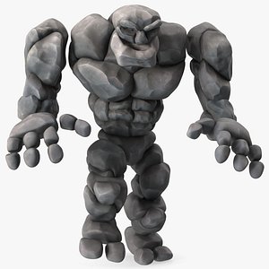 3D Stone Golem Cartoon Character Gray Walking Pose model