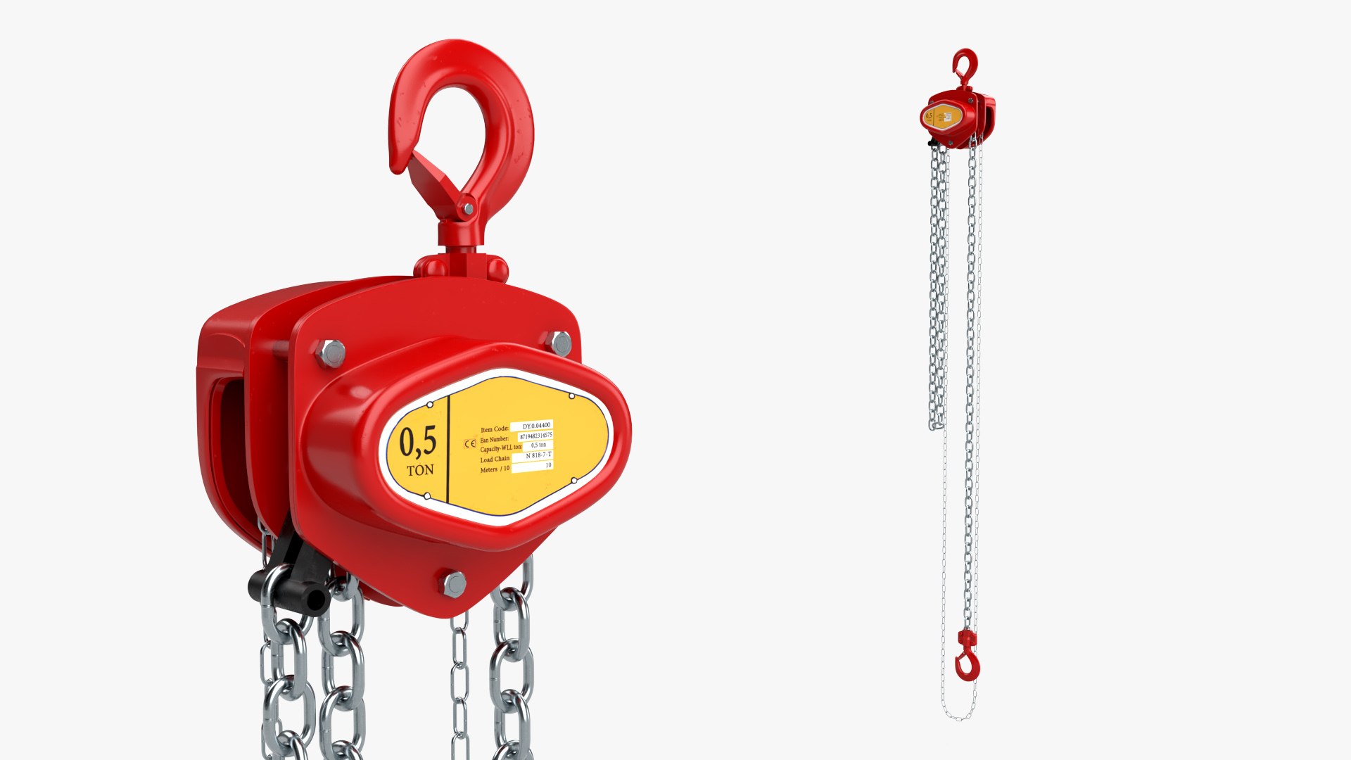Heavy-Duty Chain Block Hoist Red 3D model preview