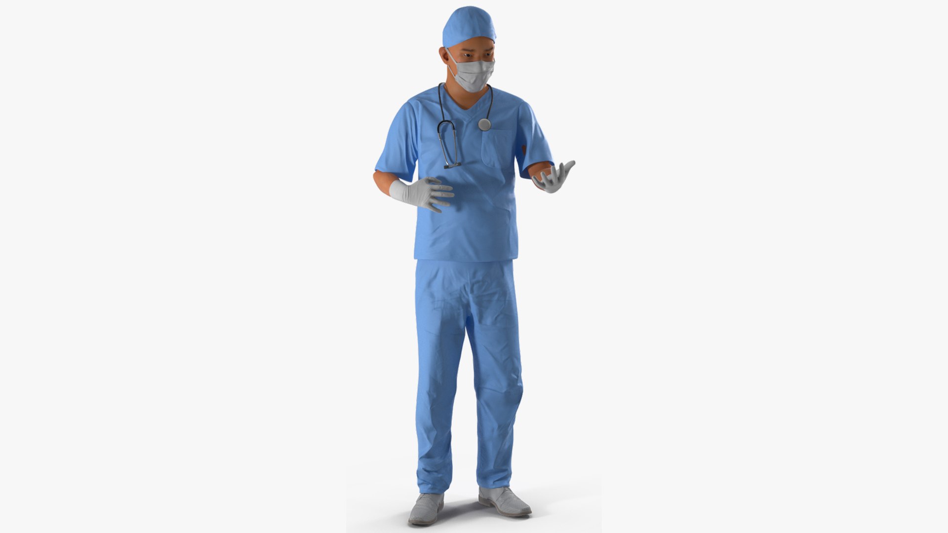 Asian Male Surgeon in Mask Rigged for Cinema 4D 3D model preview