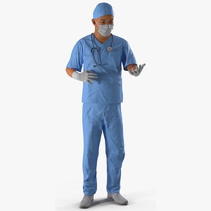 3D Asian Male Surgeon in Mask Rigged for Cinema 4D