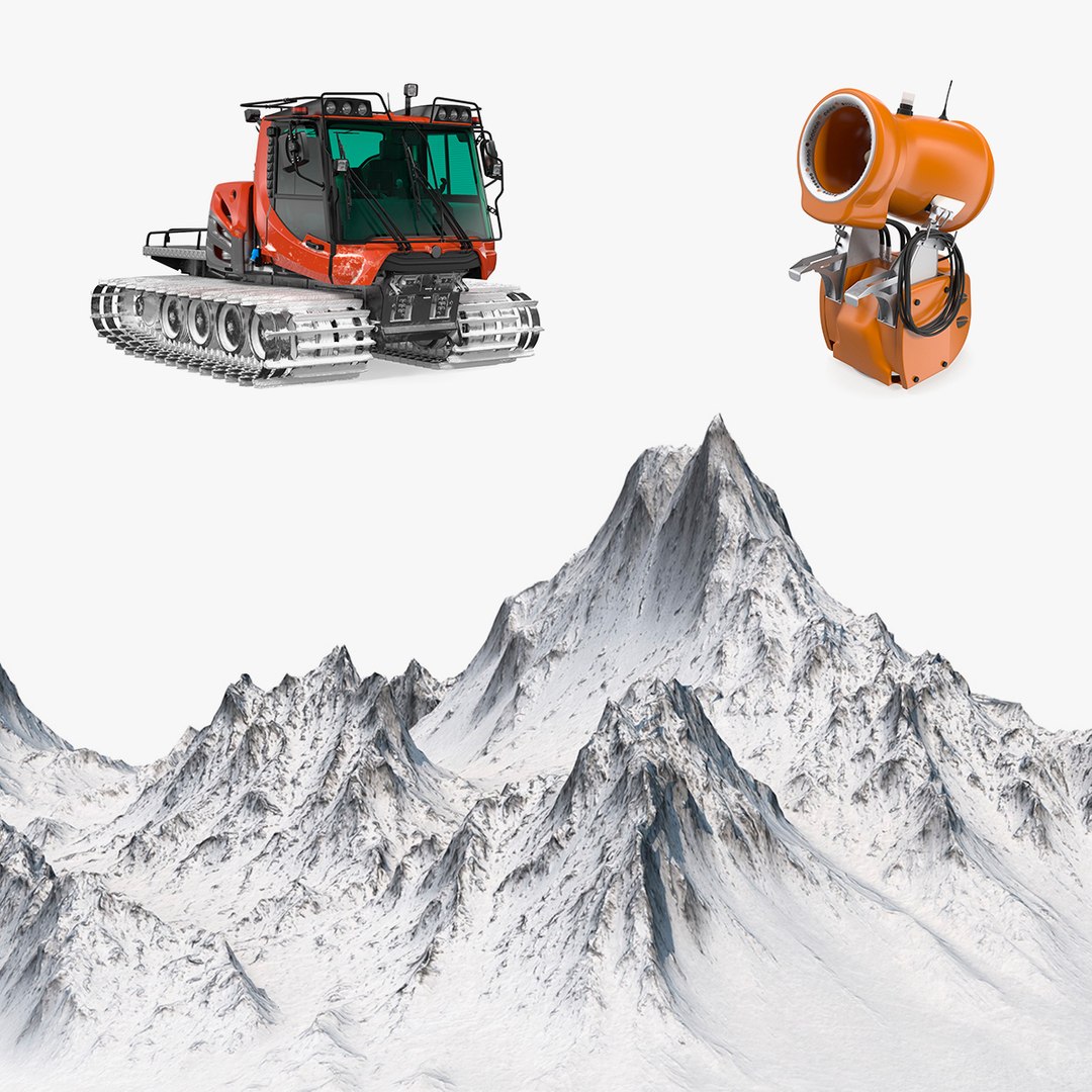 Snow Mountain with Wintersport Machinery Collection 3D model preview