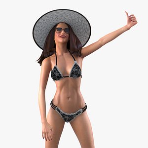 Fashionable Woman in Bikini with Hat Rigged for Maya