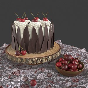 3D Cherry cake with chocolate