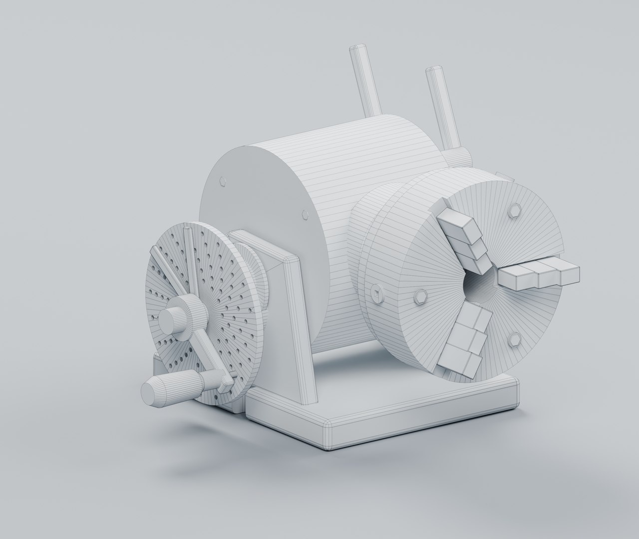 3D Universal Dividing Head with Three Jaw Chuck and Index Plate https://p.turbosquid.com/ts-thumb/M8/HiofaJ/ET/06_wire/jpg/1793273340/1920x1080/fit_q87/7cac6c7cbfdb657201162265f8a8c277bda21b1d/06_wire.jpg