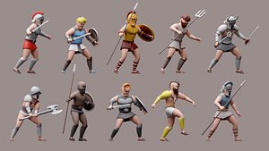 Cartoon characters gladiators 3D
