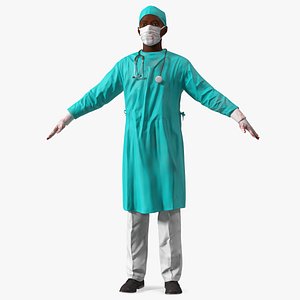 3D model African Black Male Doctor Wearing Face Mask Blood Stained