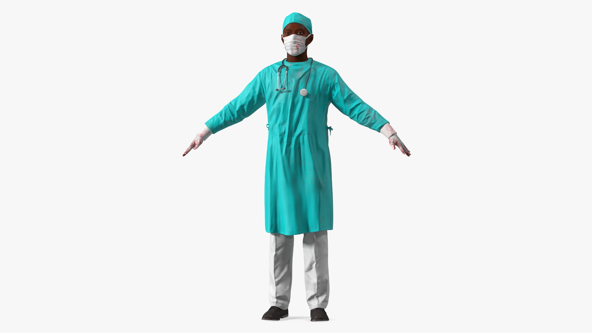 African Black Male Doctor Wearing Face Mask Blood Stained 3D model preview
