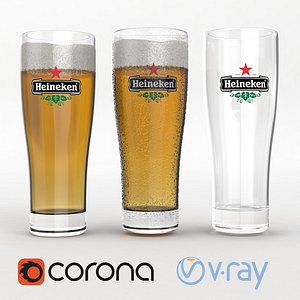 High Poly Beer Glass Heineken (Vray and Corona render)