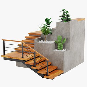 3D model Staircase Corner with Plants