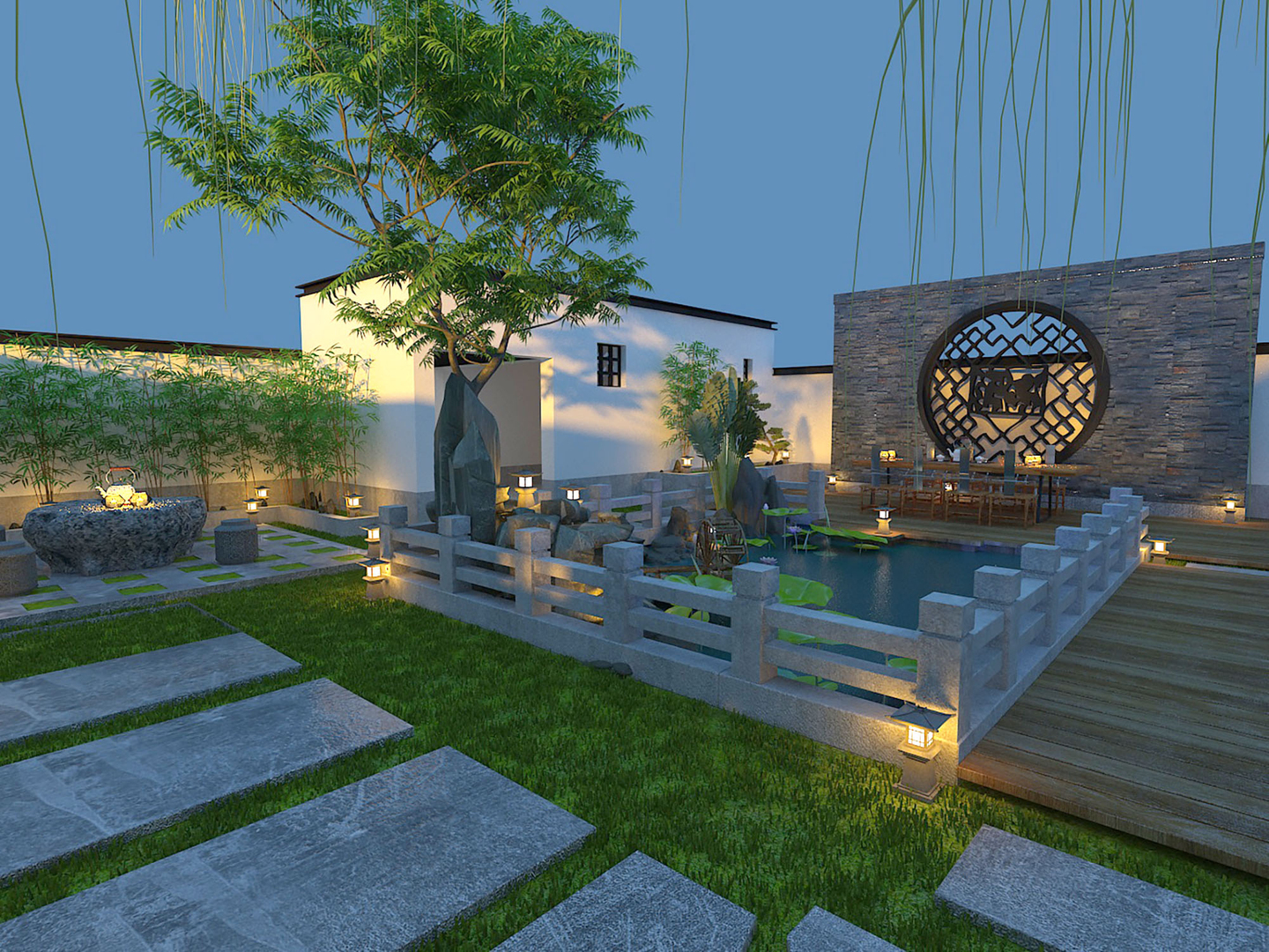 3D Villa garden, luxury villa courtyard, villa landscape, luxury villa