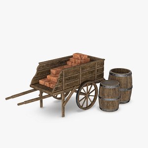 wooden cart barrels 3D
